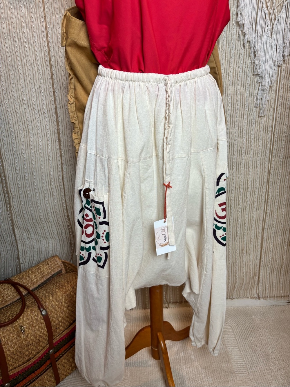 Boho Cream Wide-Leg Om Pants